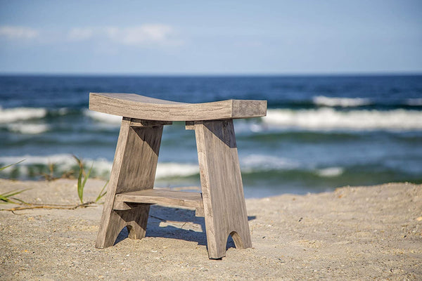 Homeroots 18" Gray Solid Wood Rectangular Shower Bench With Shelf  Solid Wood 376753