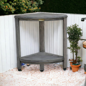 Homeroots 18" X 17" Antiqued Gray Teak Corner Shower Bench  Teak 376757