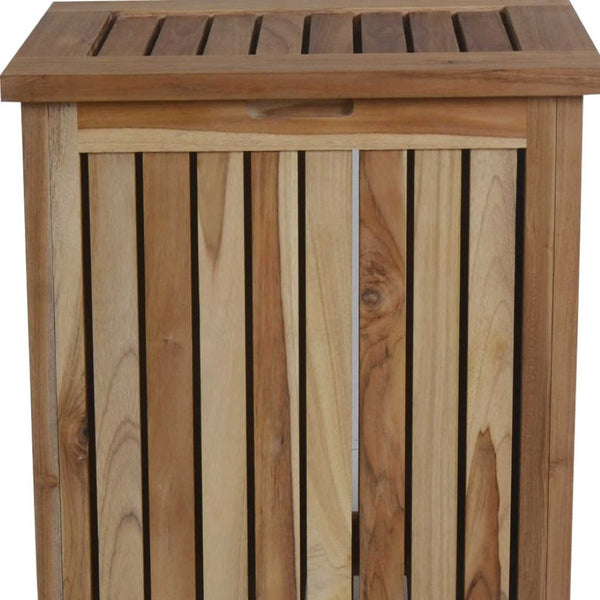 HomeRoots Compact Teak Laundry Hamper with Removable Bag - Stylish, Durable Storage for Home Organization 376759