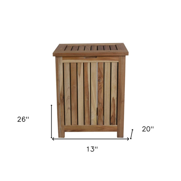 HomeRoots Compact Teak Laundry Hamper with Removable Bag - Stylish, Durable Storage for Home Organization 376759