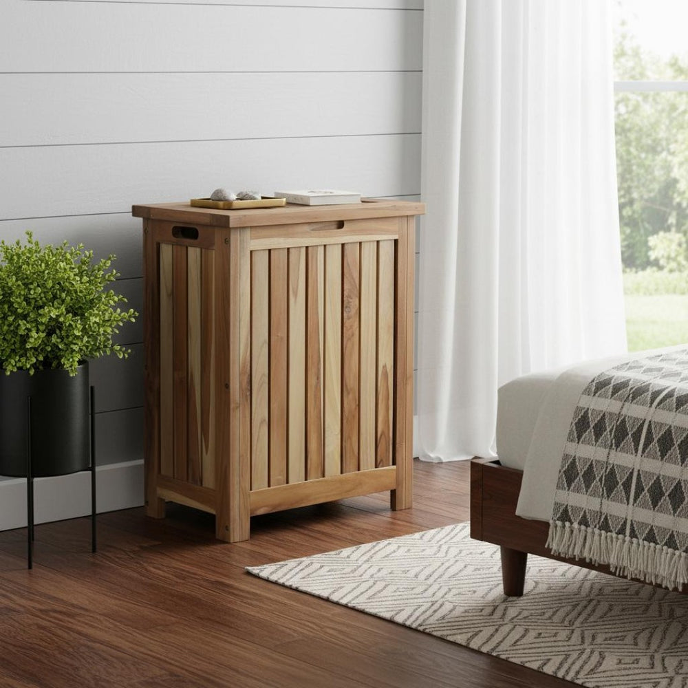 HomeRoots Compact Teak Laundry Hamper with Removable Bag - Stylish, Durable Storage for Home Organization 376759