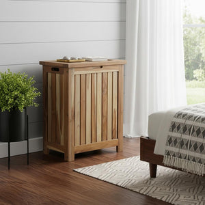 HomeRoots Compact Teak Laundry Hamper with Removable Bag - Stylish, Durable Storage for Home Organization 376759