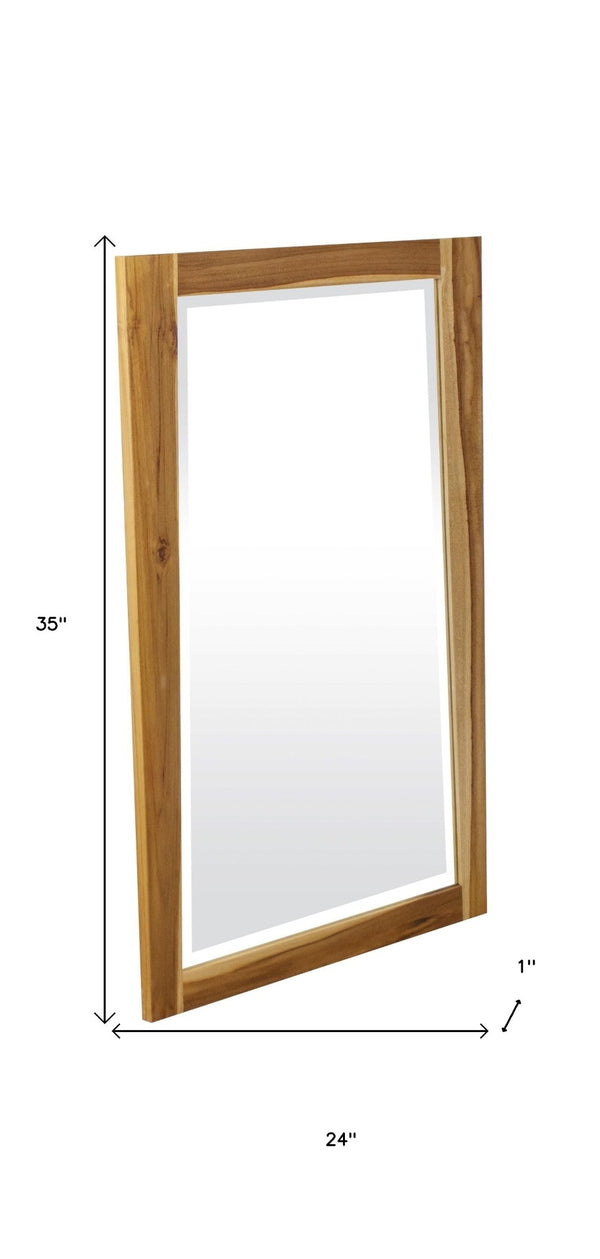 HomeRoots 35" Brown Wood Accent Mirror - Stylish Rectangular Design for Modern Homes, Versatile & Elegant Decor 376772