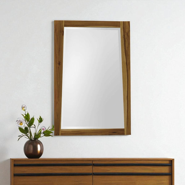 HomeRoots 35" Brown Wood Accent Mirror - Stylish Rectangular Design for Modern Homes, Versatile & Elegant Decor 376772