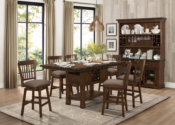 English Elm Dark Dark Brown Finish SwiveL Counter Height Chairs Set of 2 — Industrial Upholstered Seat, Storage Accent, 26" Seat Height B011P294305