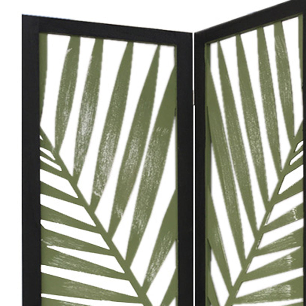 Homeroots 67" Green Solid Woodfolding Three Panel Screen Room Divider  Paulownia Wood 376793