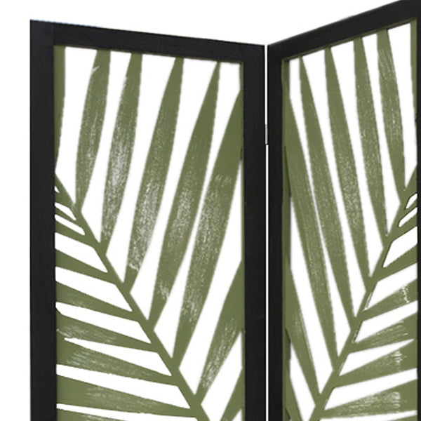 Homeroots 67" Green Solid Woodfolding Three Panel Screen Room Divider  Paulownia Wood 376793