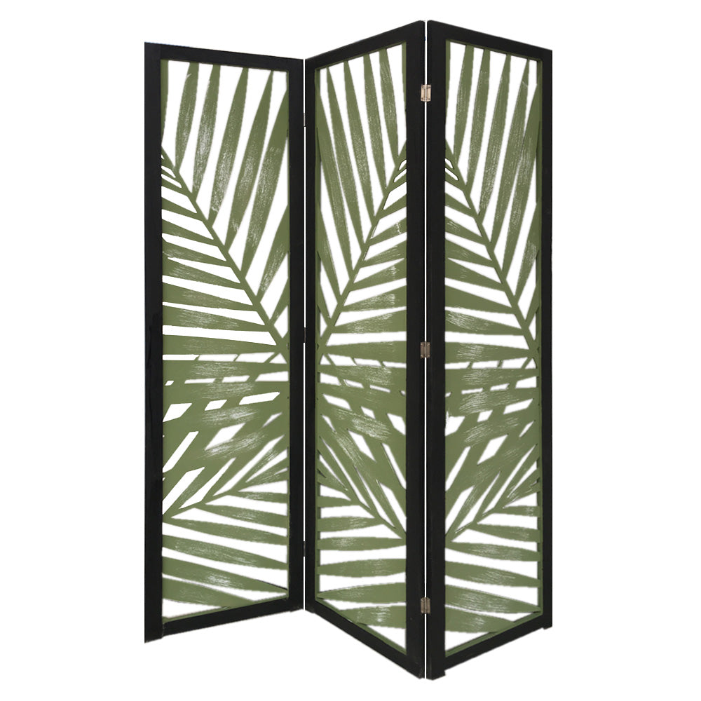 Homeroots 67" Green Solid Woodfolding Three Panel Screen Room Divider  Paulownia Wood 376793