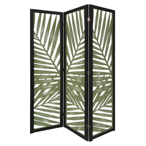 Homeroots 67" Green Solid Woodfolding Three Panel Screen Room Divider  Paulownia Wood 376793