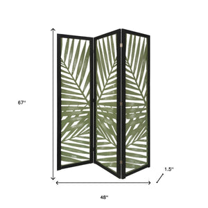 Homeroots 67" Green Solid Woodfolding Three Panel Screen Room Divider  Paulownia Wood 376793
