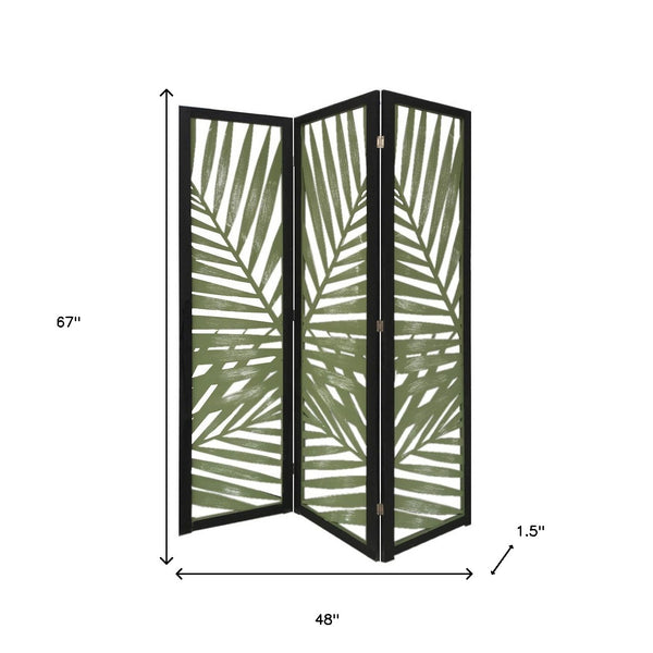 Homeroots 67" Green Solid Woodfolding Three Panel Screen Room Divider  Paulownia Wood 376793