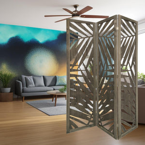 Homeroots 67" Gray Solid Woodfolding Three Panel Screen Room Divider  Paulownia Wood 376794