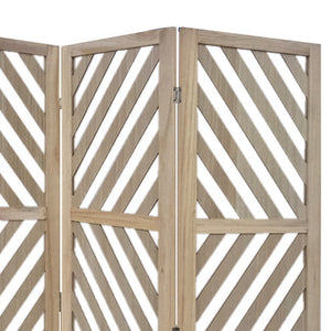 Homeroots 67" Brown Solid Woodfolding Three Panel Screen Room Divider  Paulownia Wood 376796