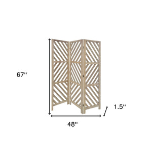 Homeroots 67" Brown Solid Woodfolding Three Panel Screen Room Divider  Paulownia Wood 376796