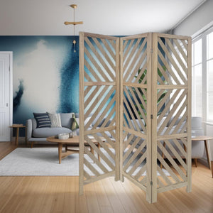 Homeroots 67" Brown Solid Woodfolding Three Panel Screen Room Divider  Paulownia Wood 376796
