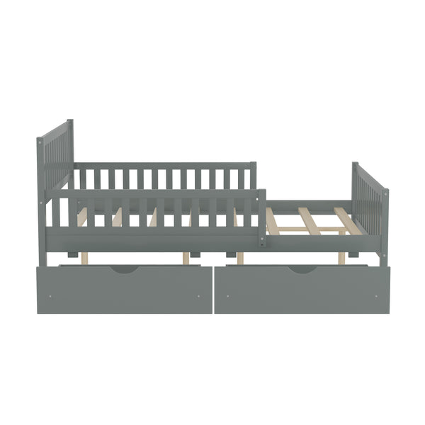 English Elm Full Wood Platform Bed with Headboard, Guardrails & Underbed Storage Drawers – Sturdy Pine Frame, 450LB Capacity Gray 78.25 L x 18.5 W x 6 H N733P172700E