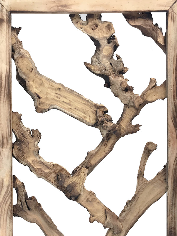 Homeroots Rustic Earthy Wood Root Three Panel Room Divider Screen  Paulownia Wood 376797