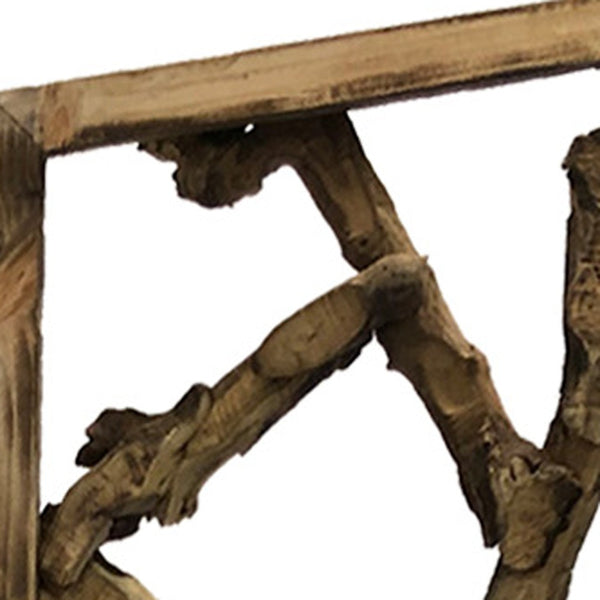 Homeroots 84" Brown Solid Woodfolding Four Panel Screen Room Divider  Paulownia Wood 376798