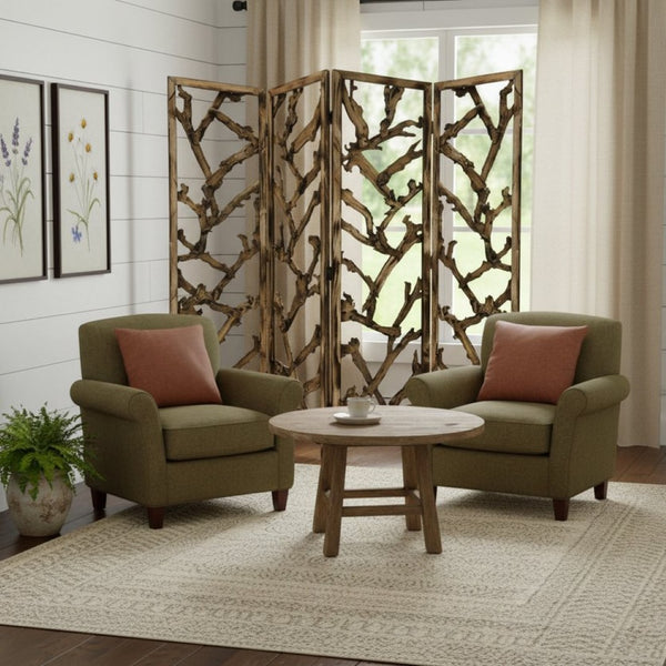 HomeRoots 84" Elegant Folding Four Panel Screen Room Divider - Solid Wood with Contemporary Brown Finish 376798