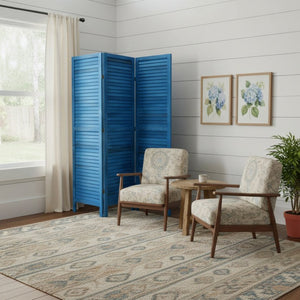 HomeRoots 3 Panel Light Blue Shutter Screen Room Divider – Elegant Foldable Privacy Solution for Any Space 376802