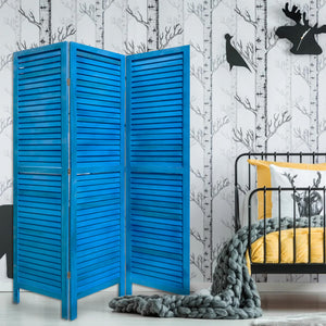 Homeroots 3 Panel Light Blue Shutter Screen Room Divider  Wood 376802