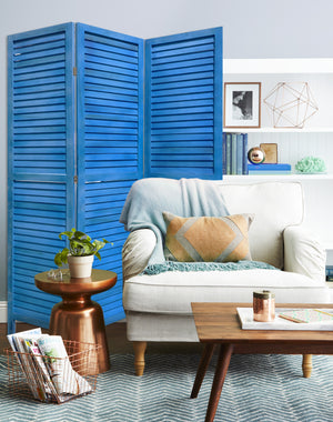 Homeroots 3 Panel Light Blue Shutter Screen Room Divider  Wood 376802