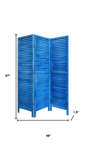 HomeRoots 3 Panel Light Blue Shutter Screen Room Divider – Elegant Foldable Privacy Solution for Any Space 376802