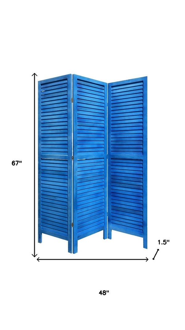 HomeRoots 3 Panel Light Blue Shutter Screen Room Divider – Elegant Foldable Privacy Solution for Any Space 376802
