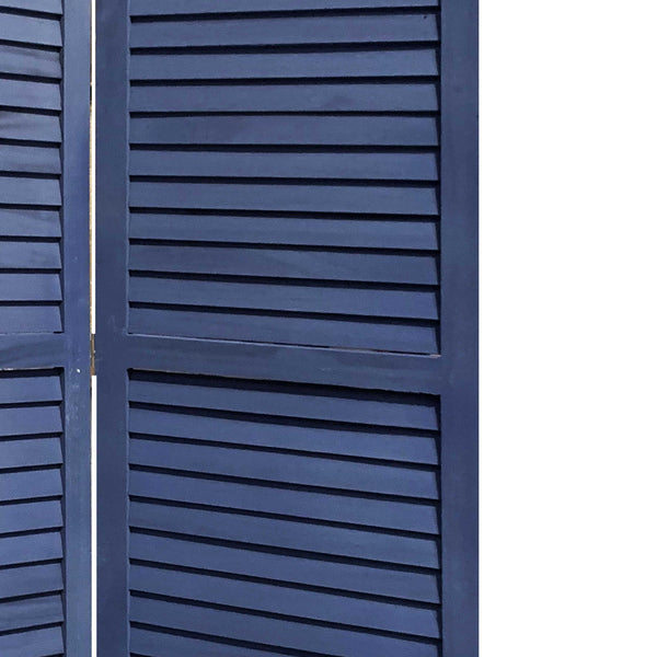 Homeroots 3 Panel Dark Blue Shutter Screen Room Divider  Paulownia Wood 376803