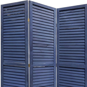 HomeRoots 3 Panel Dark Blue Shutter Screen Room Divider - Stylish Privacy Solution for Any Space, Easy Storage! 376803