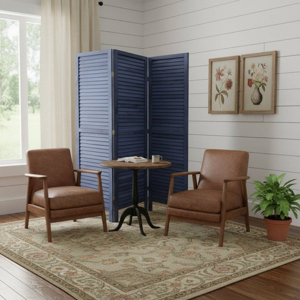 HomeRoots 3 Panel Dark Blue Shutter Screen Room Divider - Stylish Privacy Solution for Any Space, Easy Storage! 376803