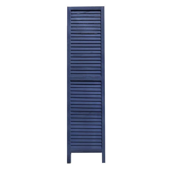 Homeroots 3 Panel Dark Blue Shutter Screen Room Divider  Paulownia Wood 376803