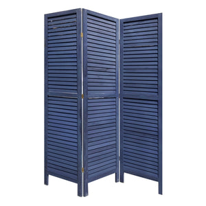 Homeroots 3 Panel Dark Blue Shutter Screen Room Divider  Paulownia Wood 376803