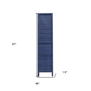 Homeroots 3 Panel Dark Blue Shutter Screen Room Divider  Paulownia Wood 376803