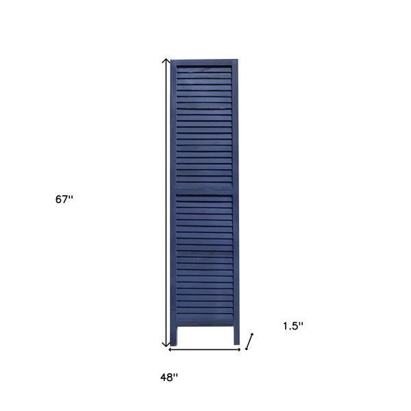 Homeroots 3 Panel Dark Blue Shutter Screen Room Divider  Paulownia Wood 376803
