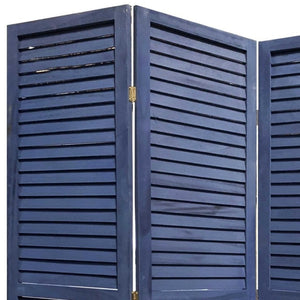 HomeRoots 3 Panel Dark Blue Shutter Screen Room Divider - Stylish Privacy Solution for Any Space, Easy Storage! 376803