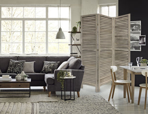 Homeroots 3 Panel Grey Shutter Screen Room Divider  Wood 376804