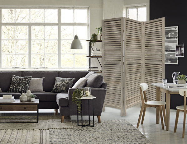 Homeroots 3 Panel Grey Shutter Screen Room Divider  Wood 376804