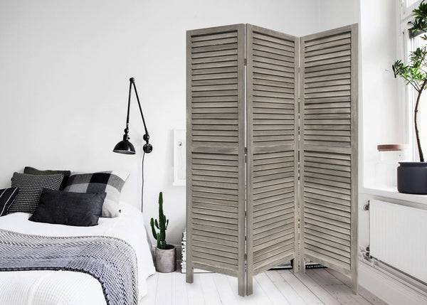 Homeroots 3 Panel Grey Shutter Screen Room Divider  Wood 376804