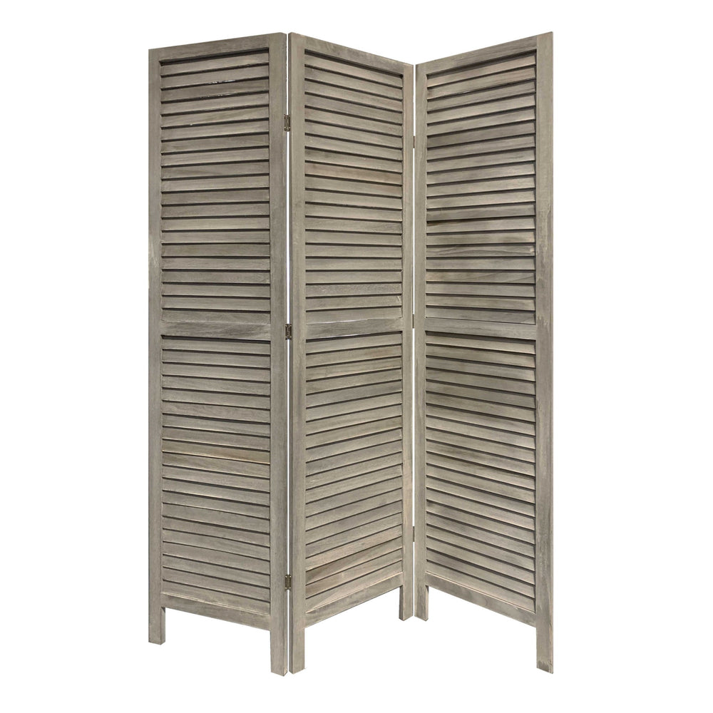 Homeroots 3 Panel Grey Shutter Screen Room Divider  Wood 376804