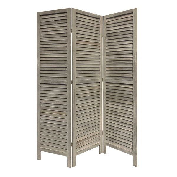 Homeroots 3 Panel Grey Shutter Screen Room Divider  Wood 376804