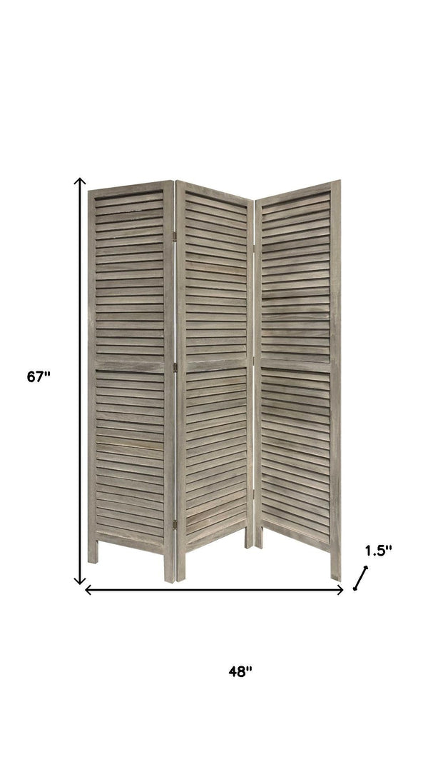 HomeRoots 3 Panel Grey Shutter Screen Room Divider – Stylish Privacy Solution & Versatile Accent for Any Space 376804