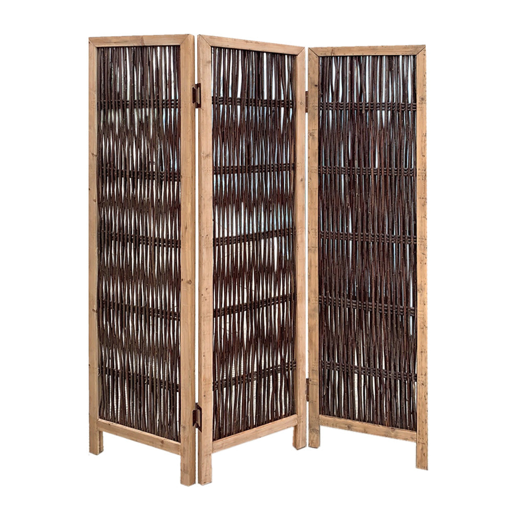 Homeroots 3 Panel Kirkwood Room Divider With Interconnecting Branches Design  Paulownia  Wood And Willow 376806