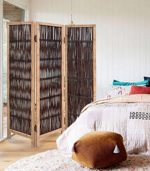 Homeroots 3 Panel Kirkwood Room Divider With Interconnecting Branches Design  Paulownia  Wood And Willow 376806