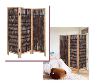 Homeroots 3 Panel Kirkwood Room Divider With Interconnecting Branches Design  Paulownia  Wood And Willow 376806