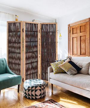 Homeroots 3 Panel Kirkwood Room Divider With Interconnecting Branches Design  Paulownia  Wood And Willow 376806