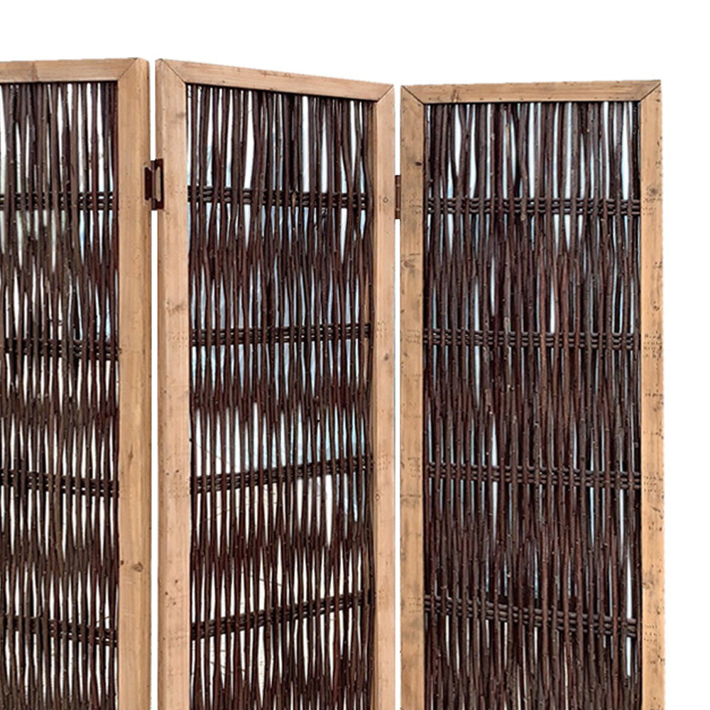 Homeroots 3 Panel Kirkwood Room Divider With Interconnecting Branches Design  Paulownia  Wood And Willow 376806