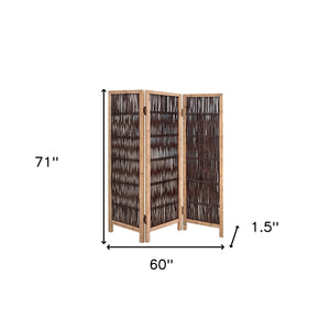 Homeroots 3 Panel Kirkwood Room Divider With Interconnecting Branches Design  Paulownia  Wood And Willow 376806
