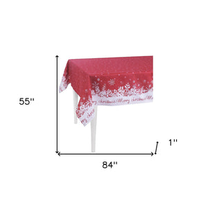 Homeroots 84" Merry Christmas Printed Rectangle Tablecloth In Red  Polyester 376819