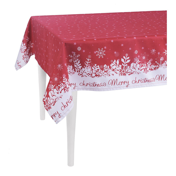 Homeroots 84" Merry Christmas Printed Rectangle Tablecloth In Red  Polyester 376819